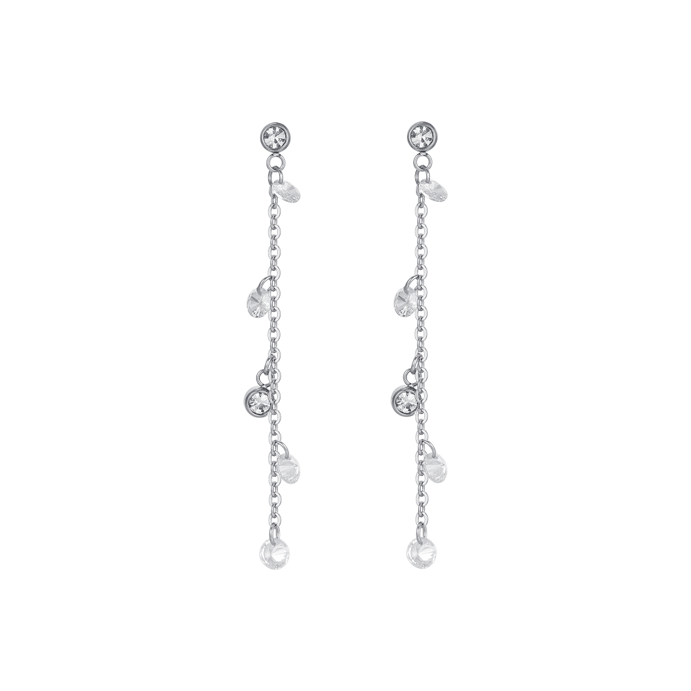 WOMEN'S STEEL EARRINGS WHITE CRYSTALS