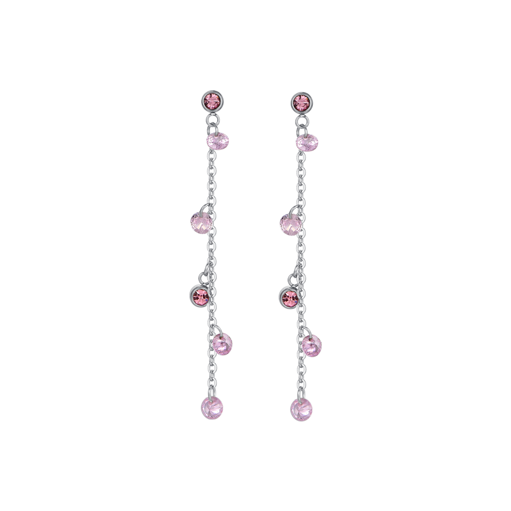 WOMEN'S STEEL EARRINGS PINK CRYSTALS