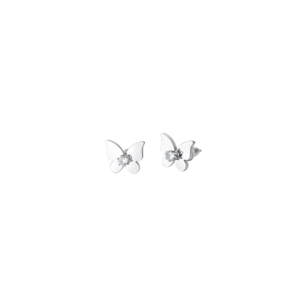 WOMEN'S STEEL BUTTERFLY AND CUBIC ZIRCONIA EARRINGS