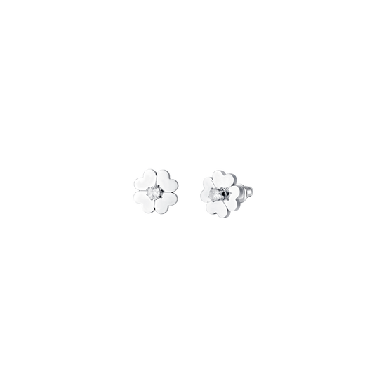 WOMEN'S STEEL FOUR-LEAF CLOVER AND CUBIC ZIRCONIA EARRINGS