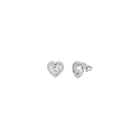 WOMEN'S STEEL HEART EARRINGS WHITE CUBIC ZIRCONIA