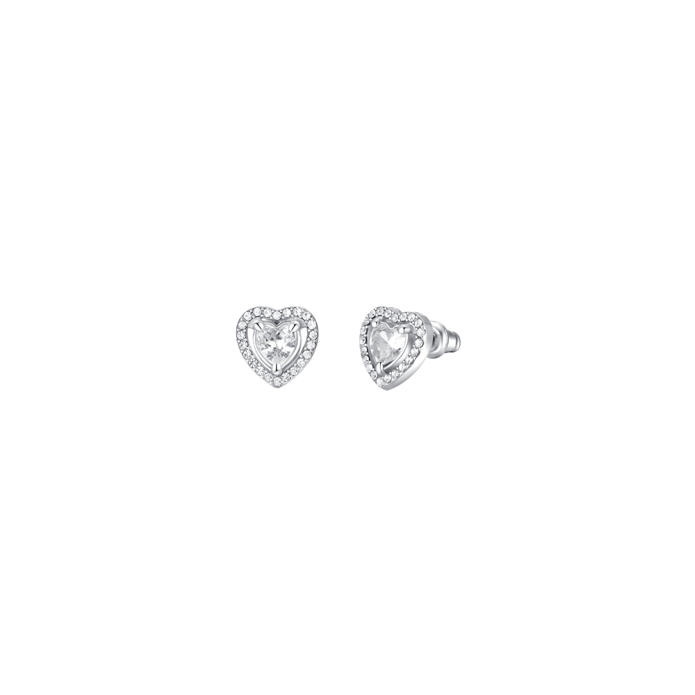 WOMEN'S STEEL HEART EARRINGS WHITE CUBIC ZIRCONIA