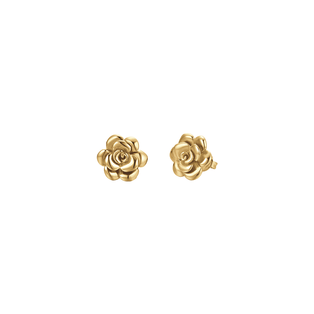 WOMEN'S IP GOLD STEEL EARRINGS WITH ROSE