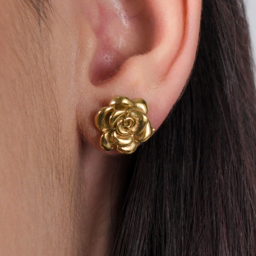 WOMEN'S IP GOLD STEEL EARRINGS WITH ROSE