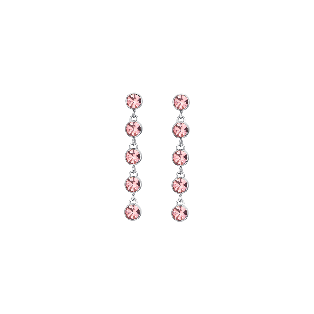 WOMEN'S STEEL EARRINGS PINK CRYSTALS