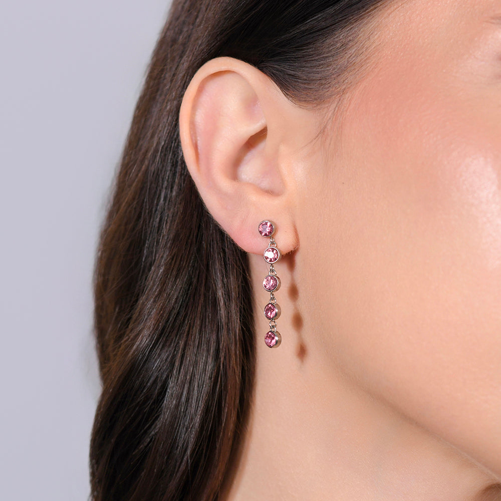 WOMAN'S EARRINGS IN STEEL PINK CRYSTALS Luca Barra