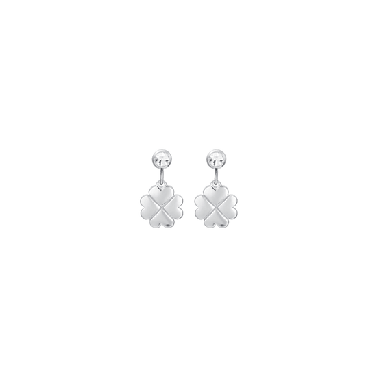 WOMEN'S STEEL FOUR-LEAF CLOVER AND CUBIC ZIRCONIA EARRINGS