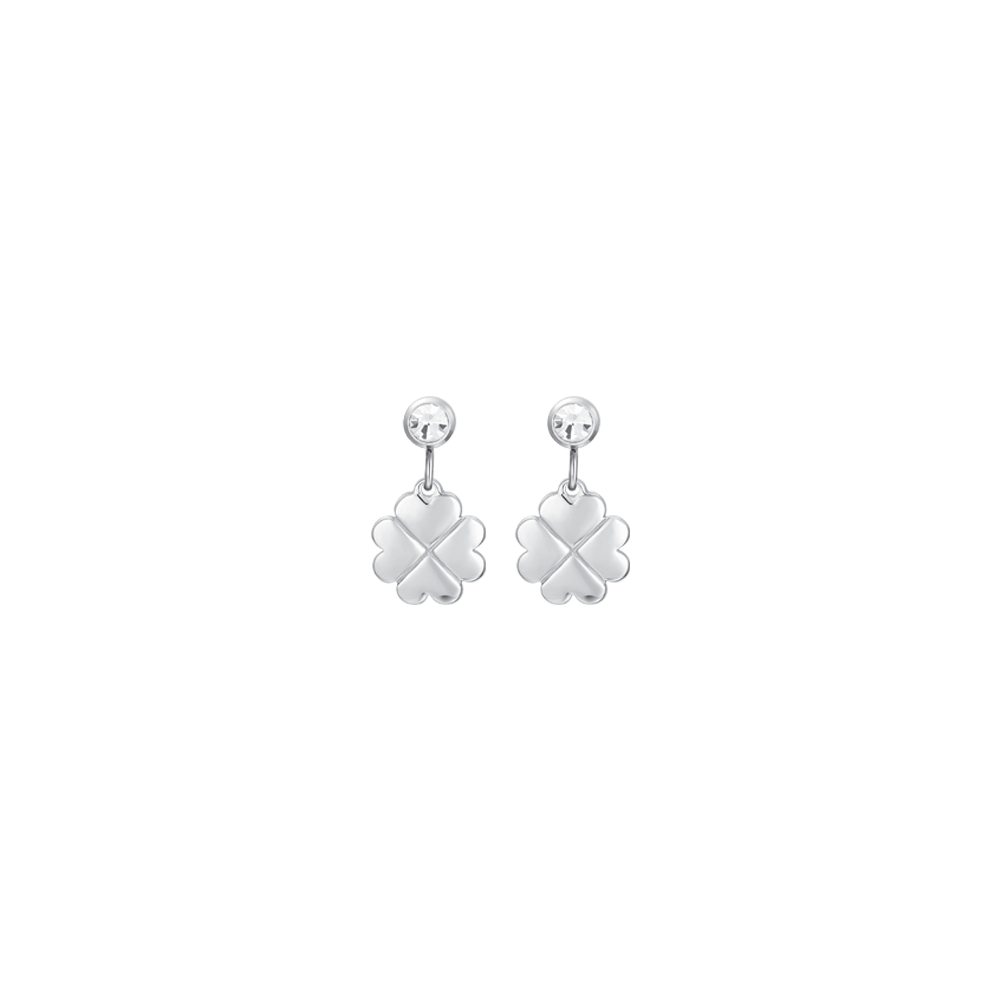 WOMEN'S STEEL FOUR-LEAF CLOVER AND CUBIC ZIRCONIA EARRINGS