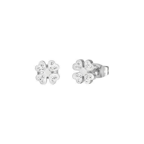 WOMEN'S STEEL EARRINGS WITH FOUR-LEAF CLOVER AND CRYSTALS