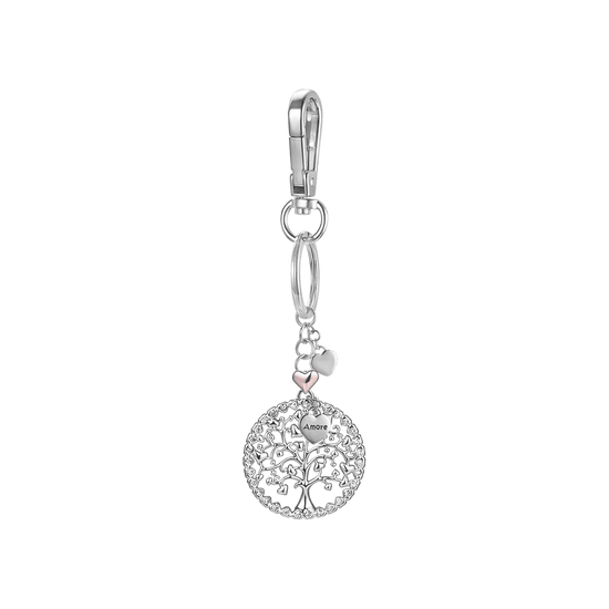 STEEL WOMEN'S KEYCHAIN WITH TREE OF LIFE AND HEART IP ROSES