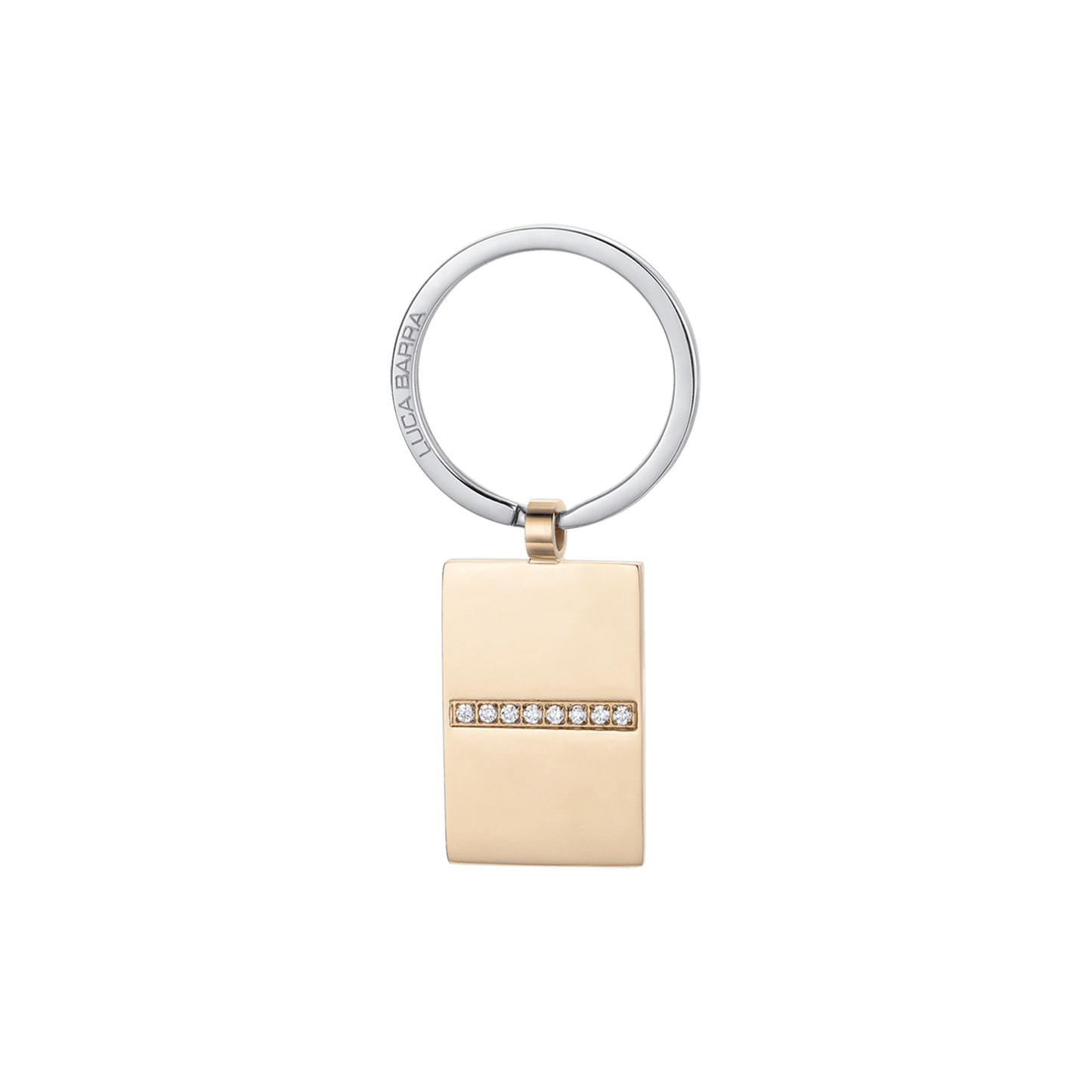 STEEL MEN'S KEYCHAIN WITH IP GOLD PLATE AND WHITE CRYSTALS