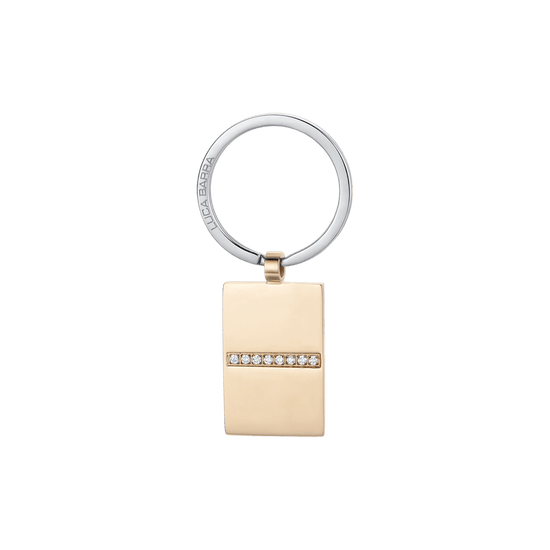 STEEL MEN'S KEYCHAIN WITH IP GOLD PLATE AND WHITE CRYSTALS