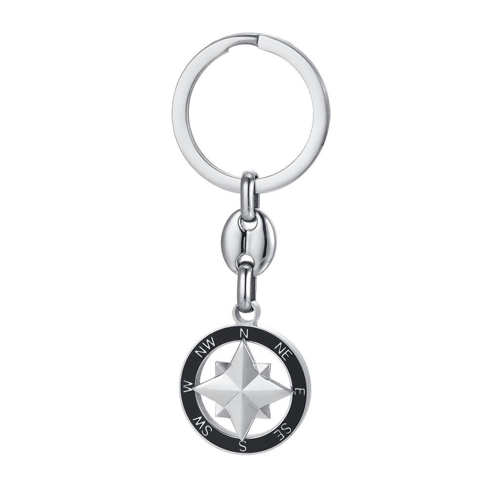 STEEL MEN'S KEYCHAIN WITH COMPASS ROSE WITH BLACK ENAMEL