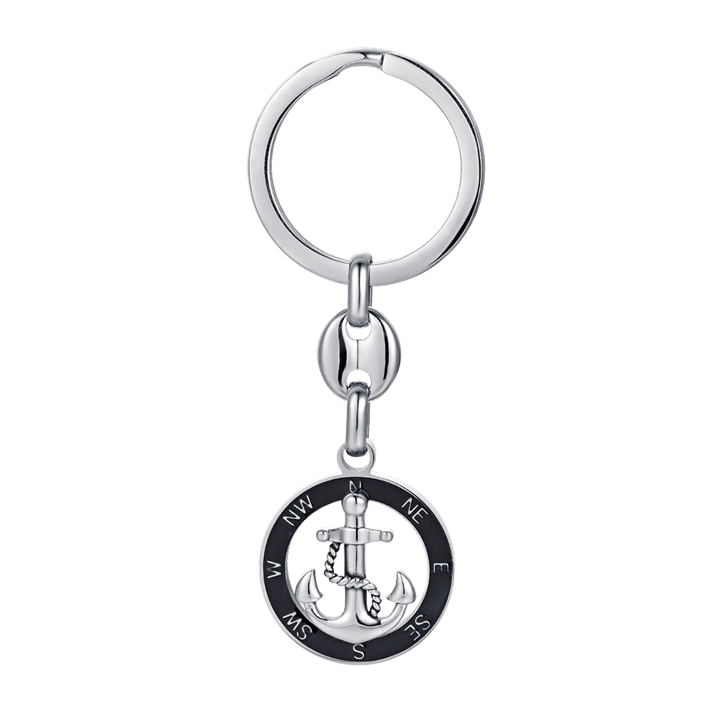 MEN'S STEEL KEYCHAIN WITH ANCHOR WITH BLACK ENAMEL