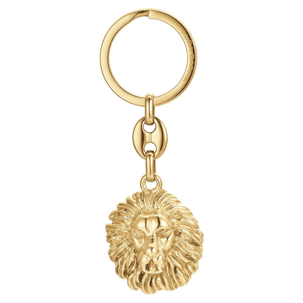 MEN'S IP GOLD STEEL LION HEAD KEYCHAIN