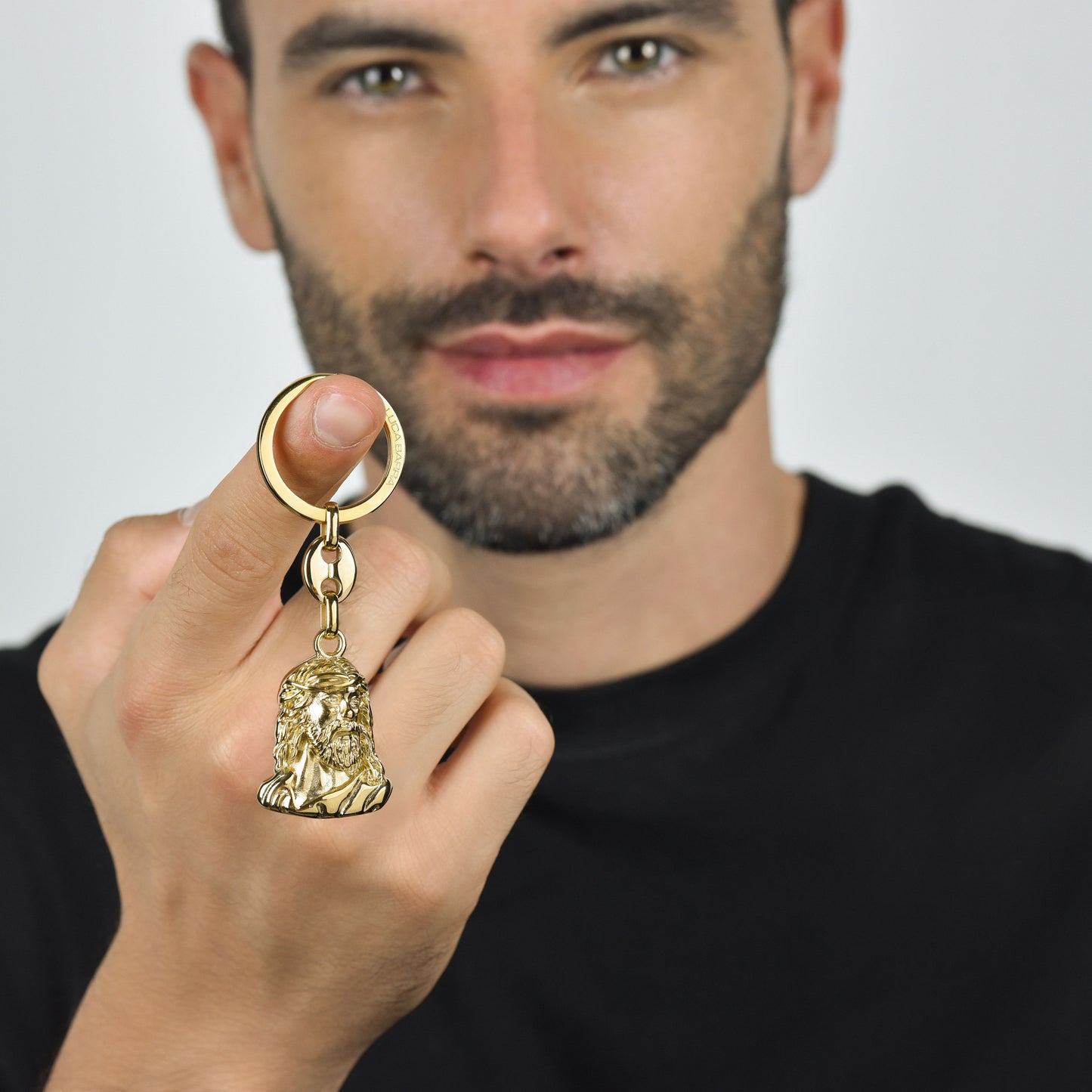 MEN'S IP GOLD STEEL KEYCHAIN HOLY FACE