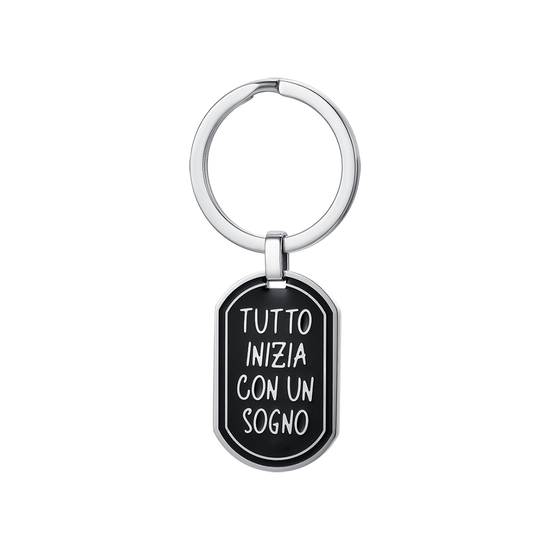 MAN'S KEYRING IN STEEL EVERYTHING BEGINS WITH A DREAM Luca Barra