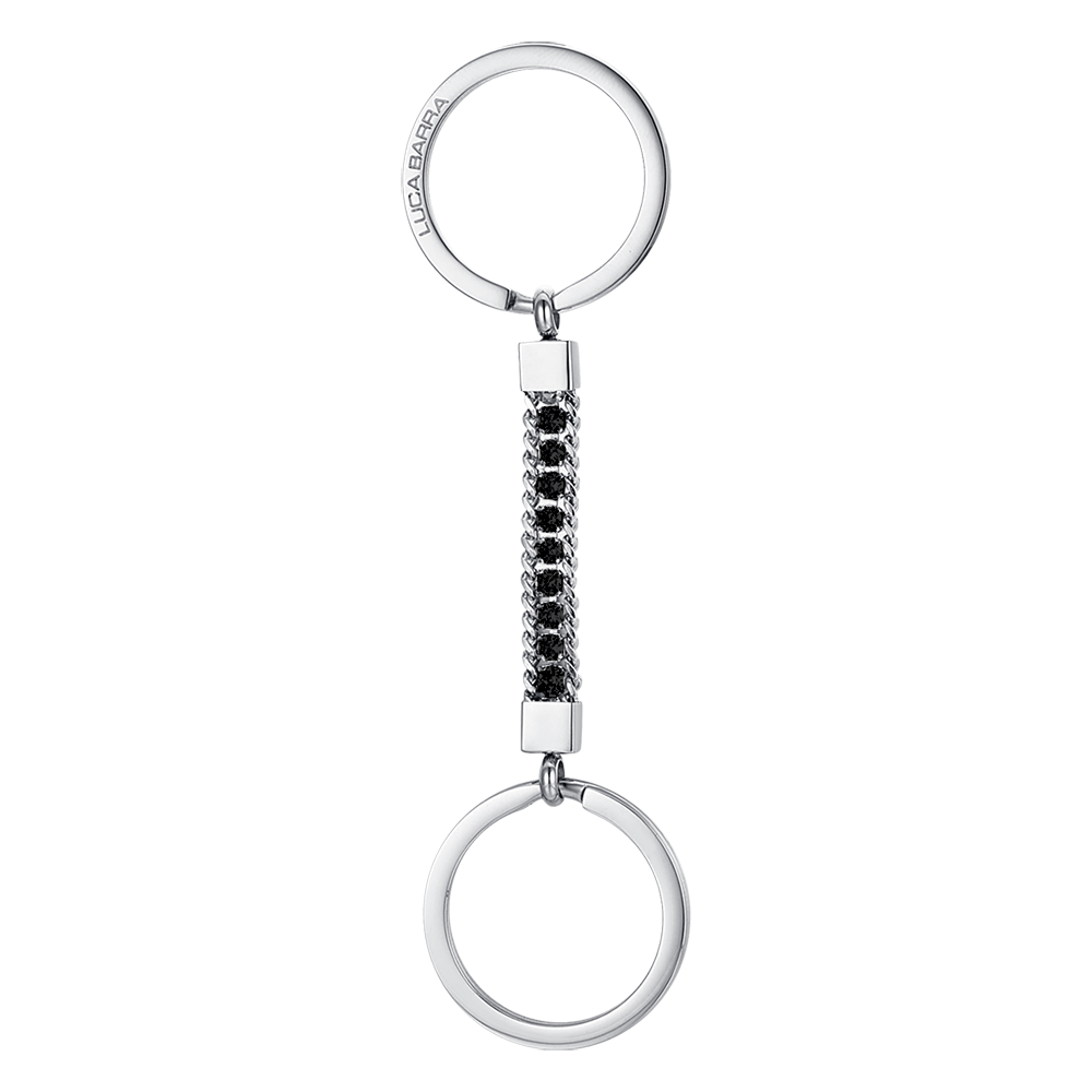 MEN'S STEEL ELEMENT KEYCHAIN WITH BLACK CRYSTALS