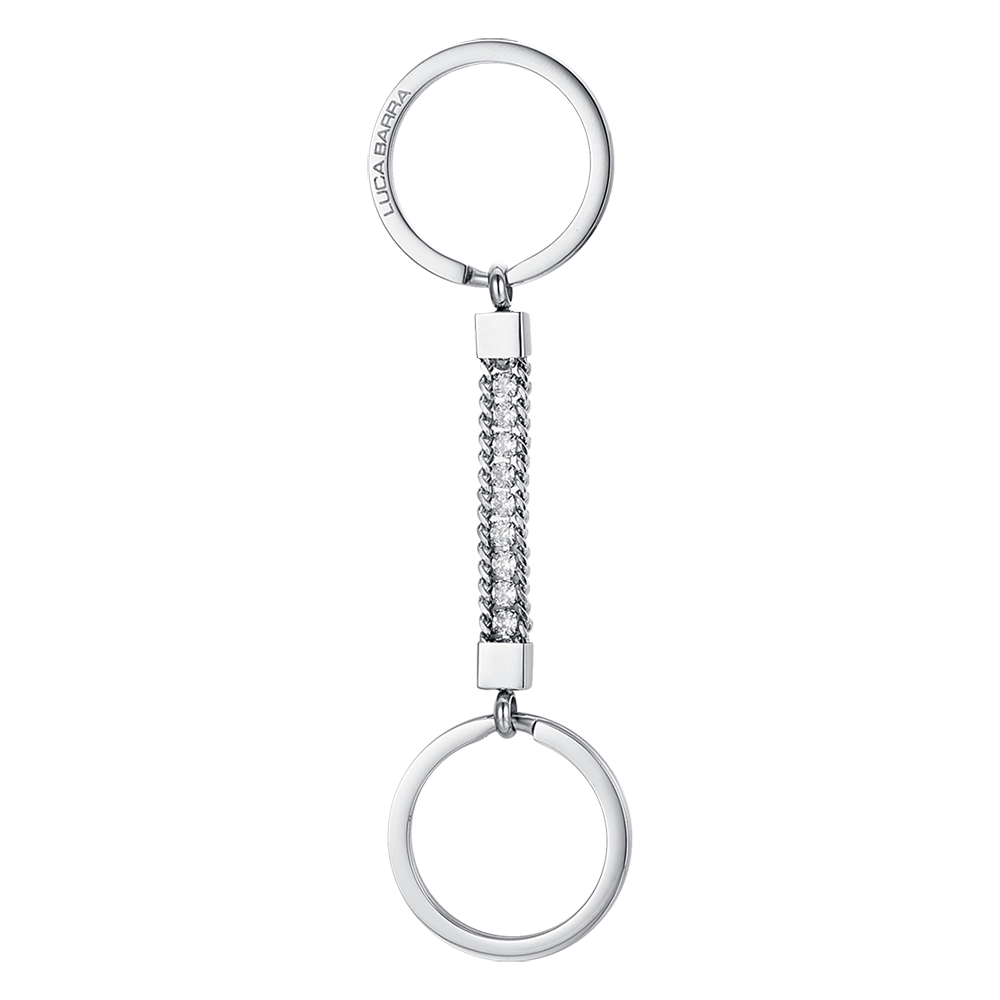 MEN'S KEYRING IN STEEL ELEMENT WITH WHITE CRYSTALS Luca Barra