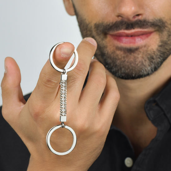 MEN'S KEYRING IN STEEL ELEMENT WITH WHITE CRYSTALS Luca Barra