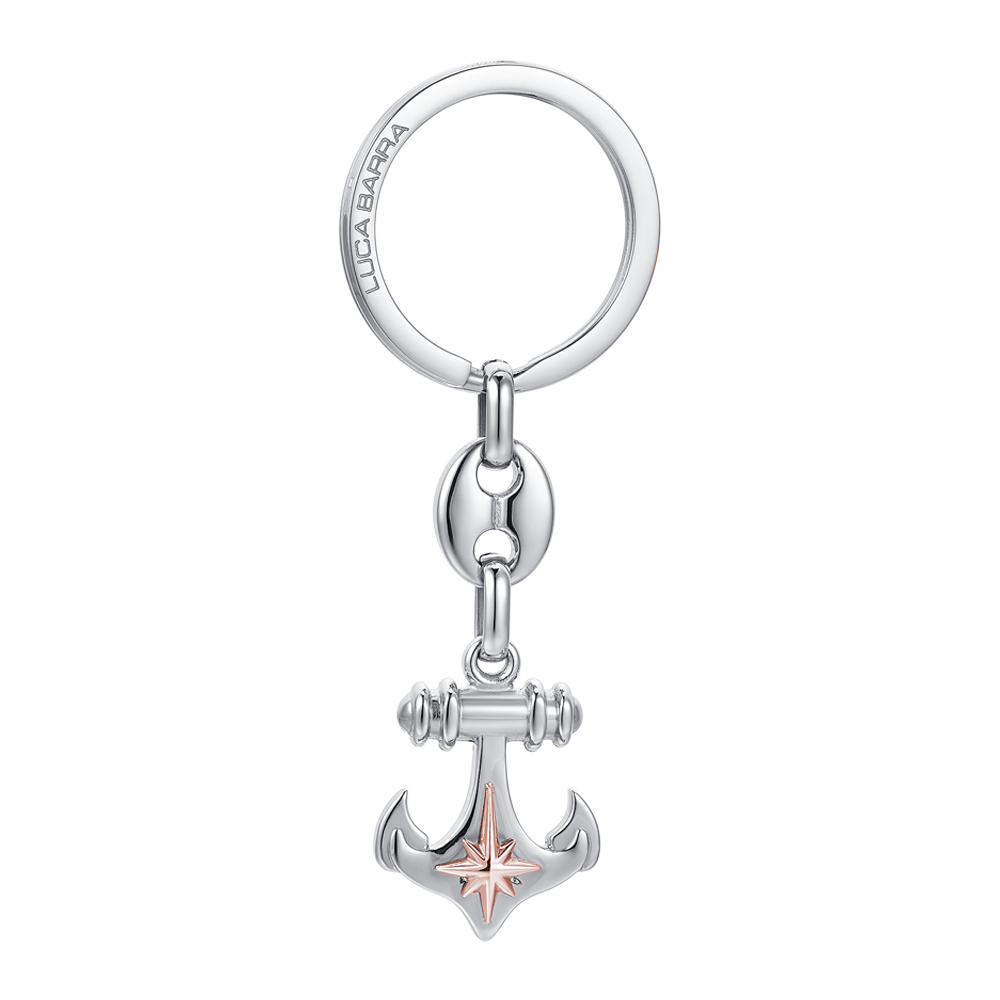 MAN'S KEYRING IN STEEL ANCHOR AND ROSE OF THE WINDS Luca Barra