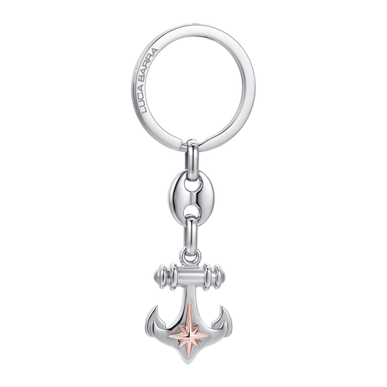 MAN'S KEYRING IN STEEL ANCHOR AND ROSE OF THE WINDS Luca Barra