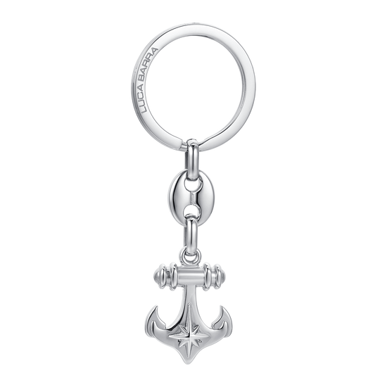 MAN'S KEYRING IN STEEL ANCHOR AND ROSE OF THE WINDS Luca Barra