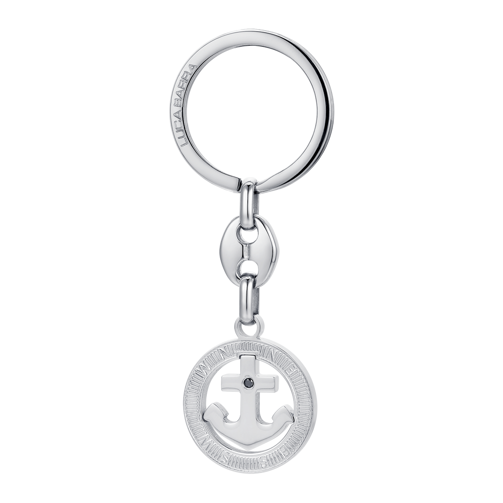 MEN'S STEEL ANCHOR AND BLACK CRYSTAL KEYCHAIN