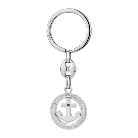 MEN'S ANCHORED STEEL AND BLACK CRYSTAL KEYCHAIN Luca Barra