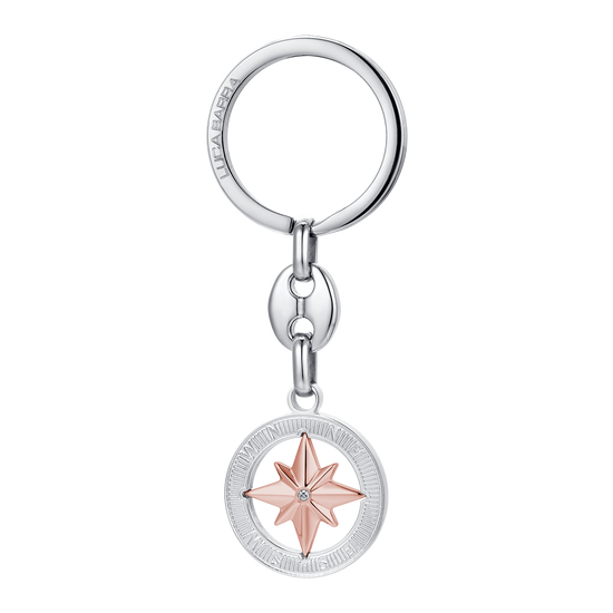 MEN'S STEEL KEYRING WITH ROSE OF THE WINDS IP ROSE Luca Barra