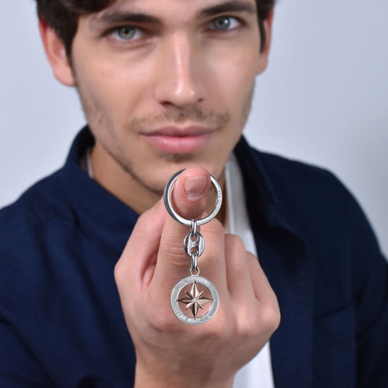 STEEL MAN KEYCHAIN WITH IP ROSE WIND ROSE
